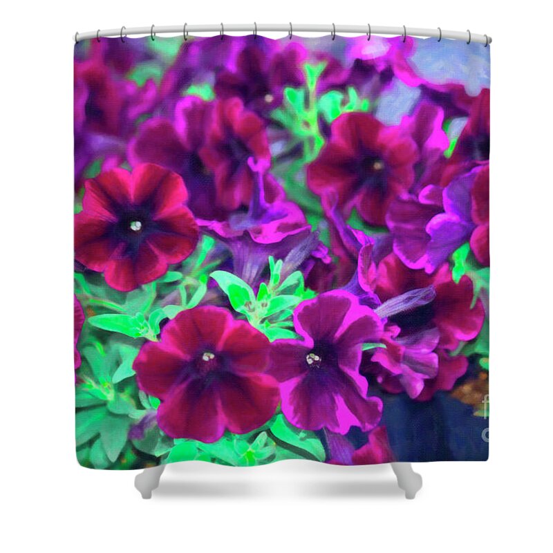 Purple Petunias Shower Curtain featuring the digital art Purple Petunias by Donna L Munro