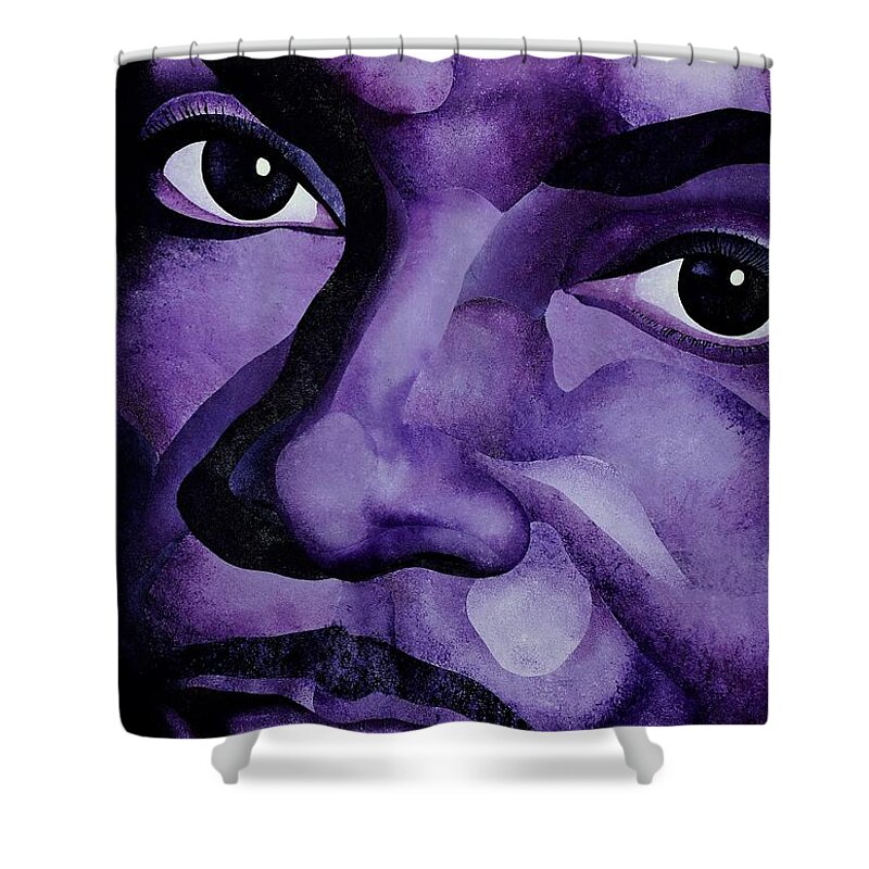 Prince Close Up Portrait Shower Curtain featuring the painting Purple Reign by William Roby