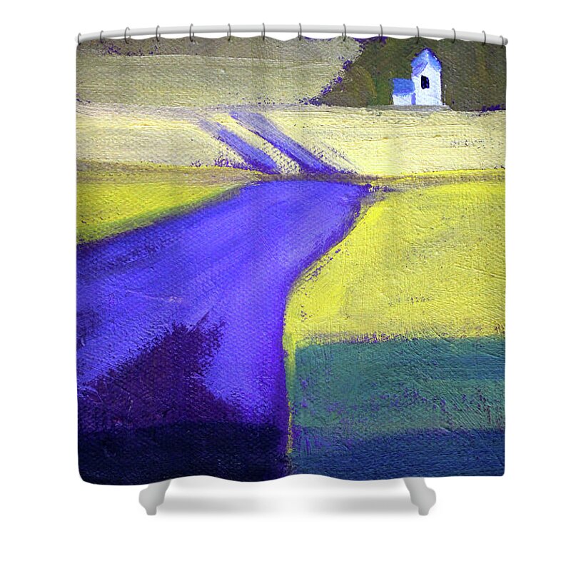 Abstract Landscape Painting Shower Curtain featuring the painting Purple Road Abstract Landscape Painting by Nancy Merkle