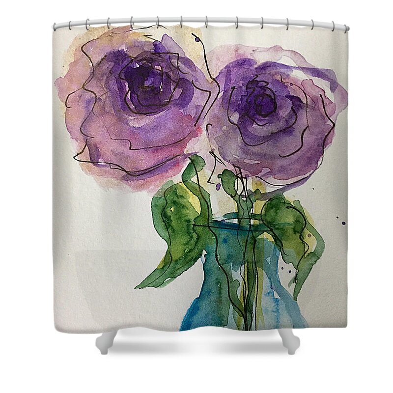 Purple Rose Shower Curtain featuring the painting Purple Roses In The Vase by Britta Zehm