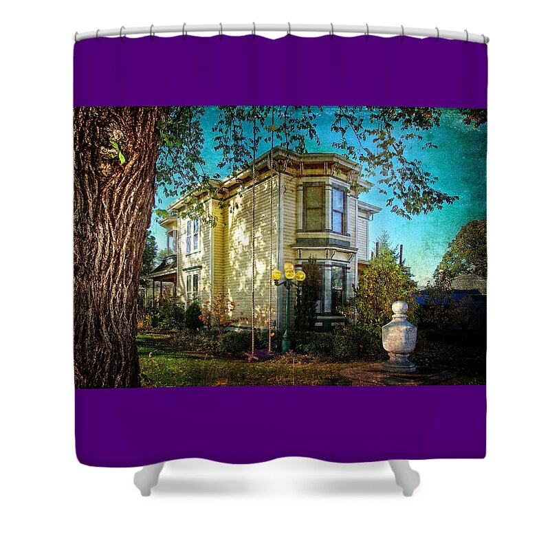 Hdr Shower Curtain featuring the photograph House With The Purple Swing by Thom Zehrfeld