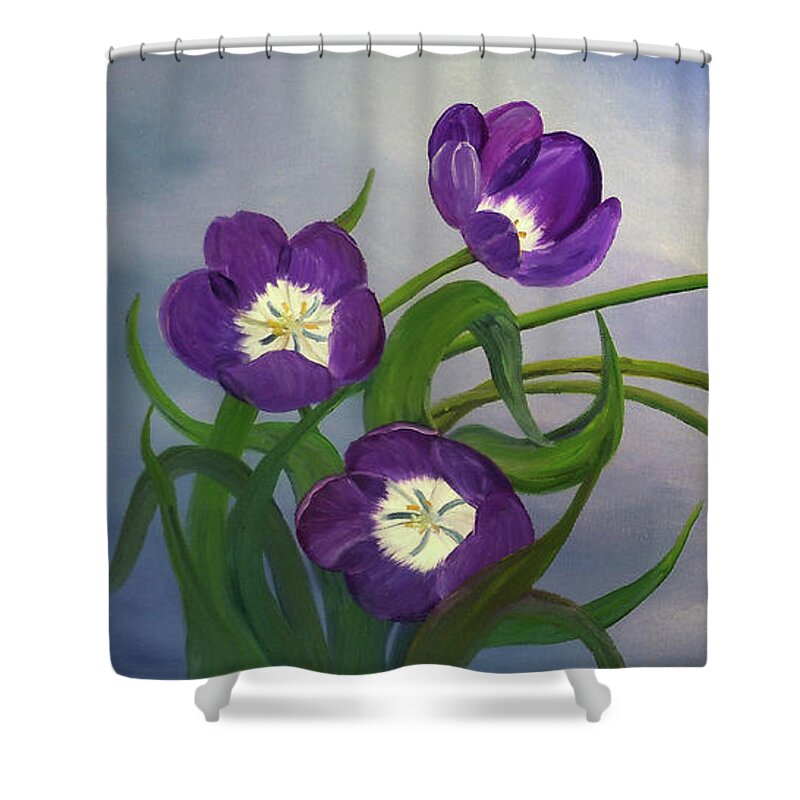 Flower Shower Curtain featuring the painting Purple Tulips by Laura Iverson