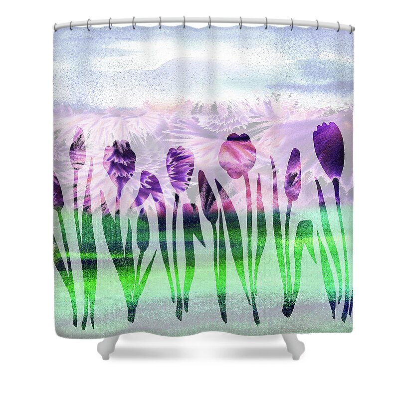 Tulips Shower Curtain featuring the painting Purple Tulips Watercolor Silhouette by Irina Sztukowski