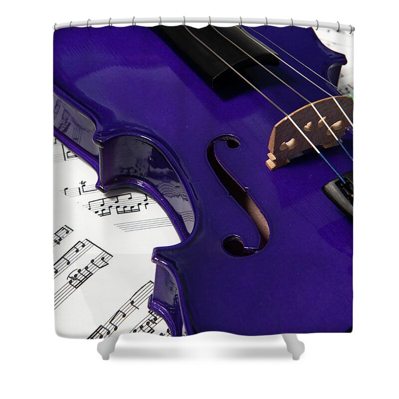 Helen Northcott Shower Curtain featuring the photograph Purple Violin and Music vi by Helen Jackson