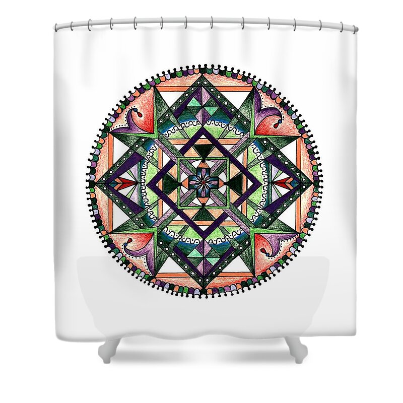 Geometric Shower Curtain featuring the drawing Purple Wheel by Merrill Masson