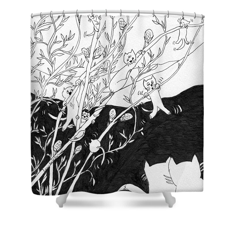 Pussy Willows Shower Curtain featuring the painting Pussy Willow Tryouts by Lou Belcher