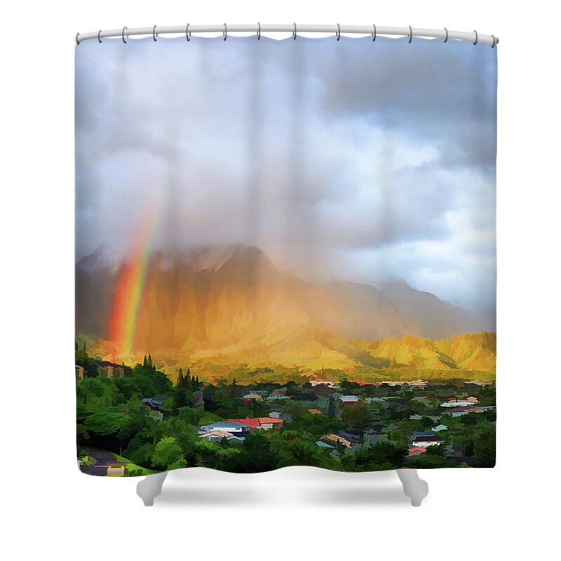 Hawaii Shower Curtain featuring the photograph Puu Alii with Rainbow by Dan McManus