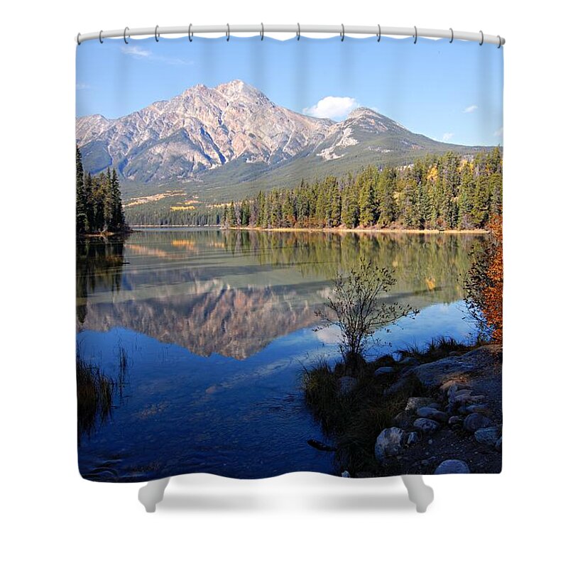 Pyramid Mountain Shower Curtain featuring the photograph Pyramid Moutain Reflection by Larry Ricker
