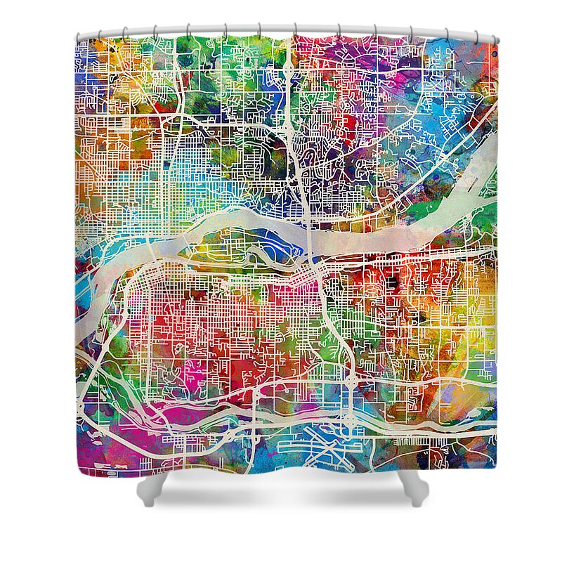 Street Map Shower Curtain featuring the digital art Quad Cities Street Map by Michael Tompsett