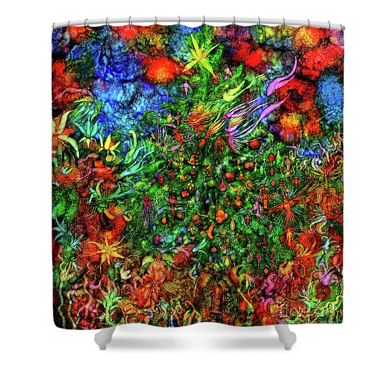 Avian Shower Curtain featuring the digital art Qualia's Christmas by Russell Kightley
