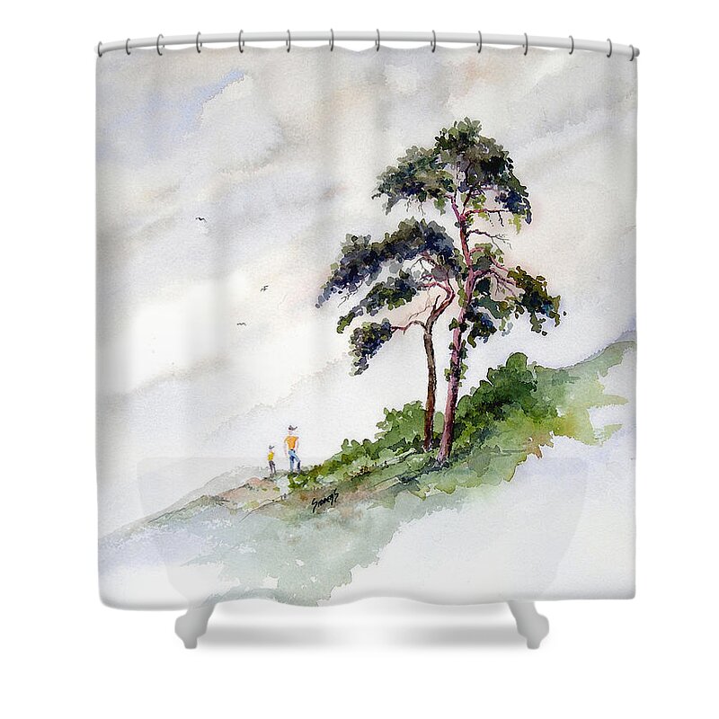 Tree Shower Curtain featuring the painting Quality Time by Sam Sidders