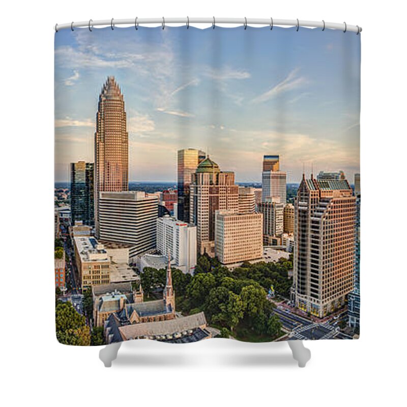 Charlotte Skyline Shower Curtain featuring the photograph Queen City Pano by Chris Austin