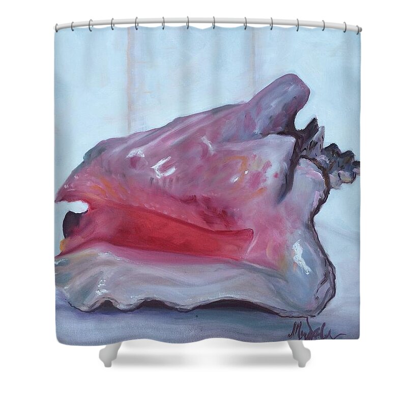 Shell Study Queen Conch Conch Florida Keys Snorkel Beachhouse Coastal Art Tropical Carribean Shower Curtain featuring the painting Queen Conch in Light by Maggii Sarfaty