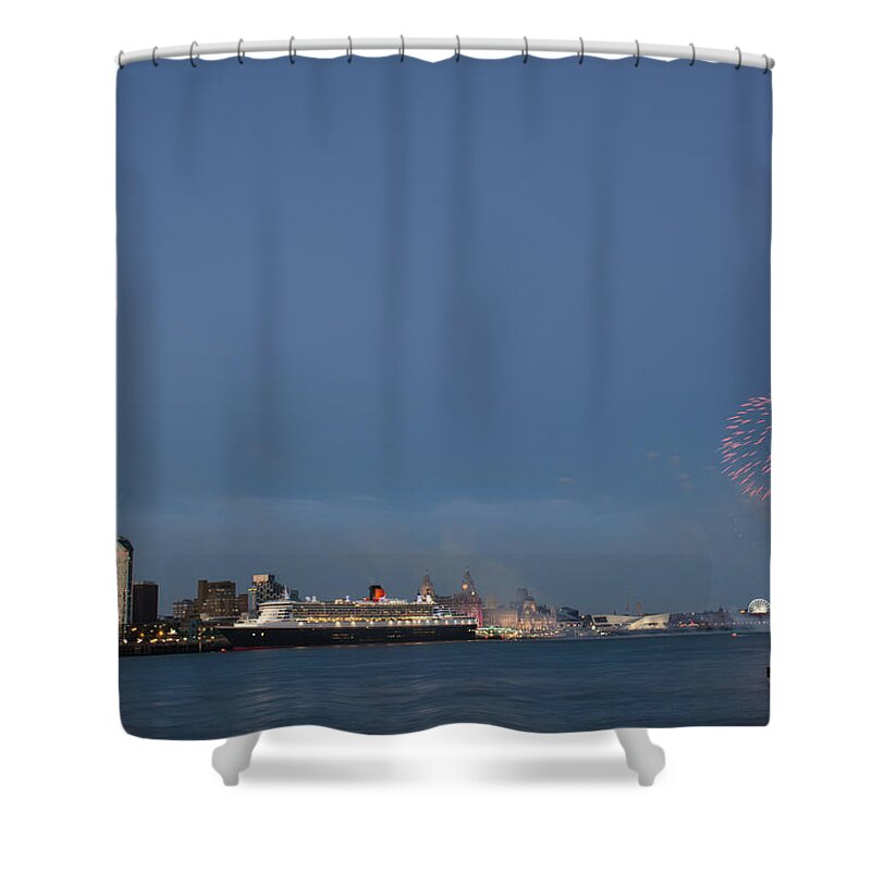  Cunard Shower Curtain featuring the photograph Queen Mary 2 celebrates #175 by Spikey Mouse Photography