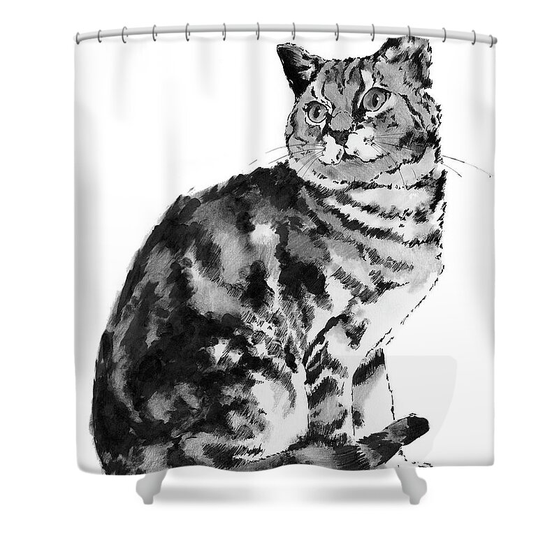 Cat Shower Curtain featuring the drawing Queen of the Castle by Louise Howarth