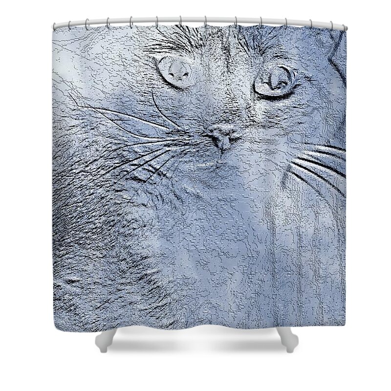 Cat Shower Curtain featuring the digital art Queen of the Sky by Cheryl Charette