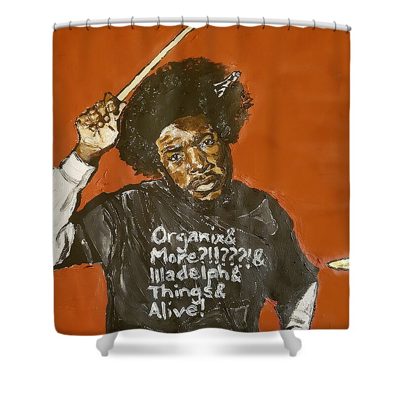 Questlove Shower Curtain featuring the painting Questlove by Rachel Natalie Rawlins