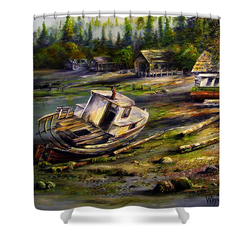 Seascape Shower Curtain featuring the painting Quiet Cove Port Hardy by Wayne Enslow