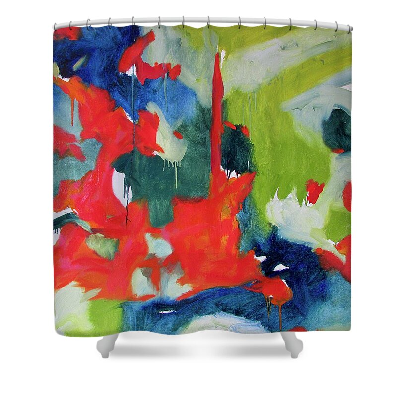 Abstract Shower Curtain featuring the painting Quiet in the Forest by Steven Miller