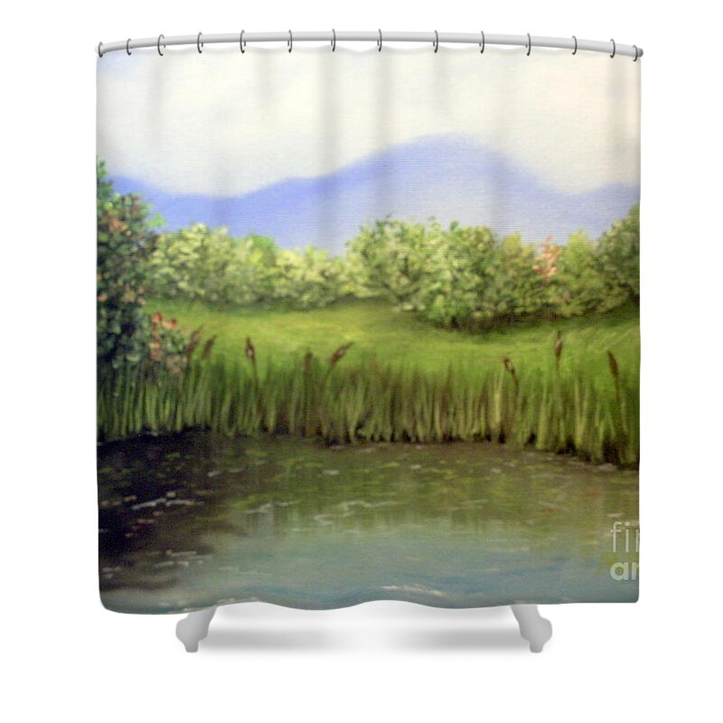 Pond Shower Curtain featuring the painting Quiet Pond by Peggy Miller