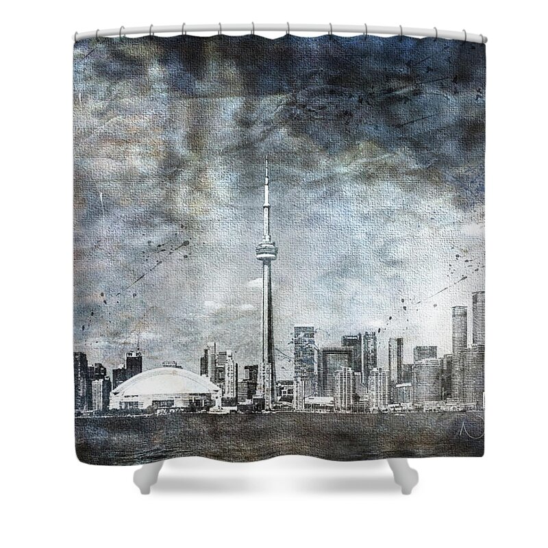 Toronto-skyline Shower Curtain featuring the digital art Quiet Sky by Nicky Jameson