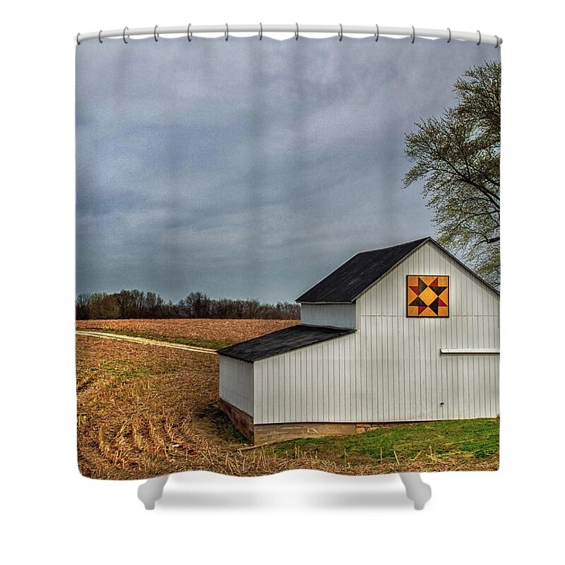 Barn Shower Curtain featuring the photograph Quilt Barn and Field by Jolynn Reed