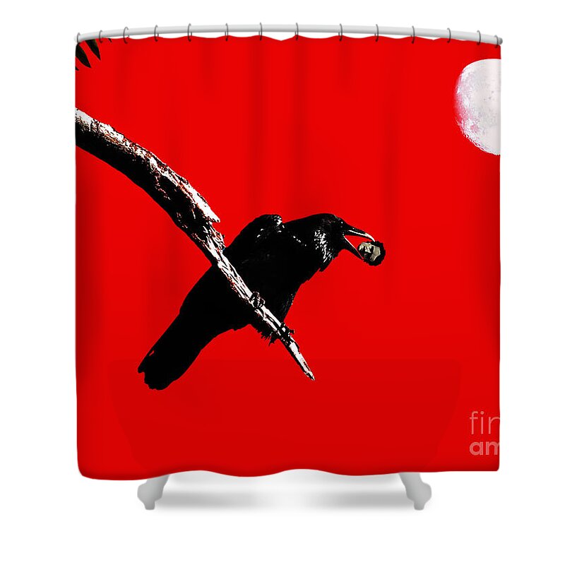 Goth Shower Curtain featuring the photograph Quoth The Raven Nevermore . Red by Wingsdomain Art and Photography