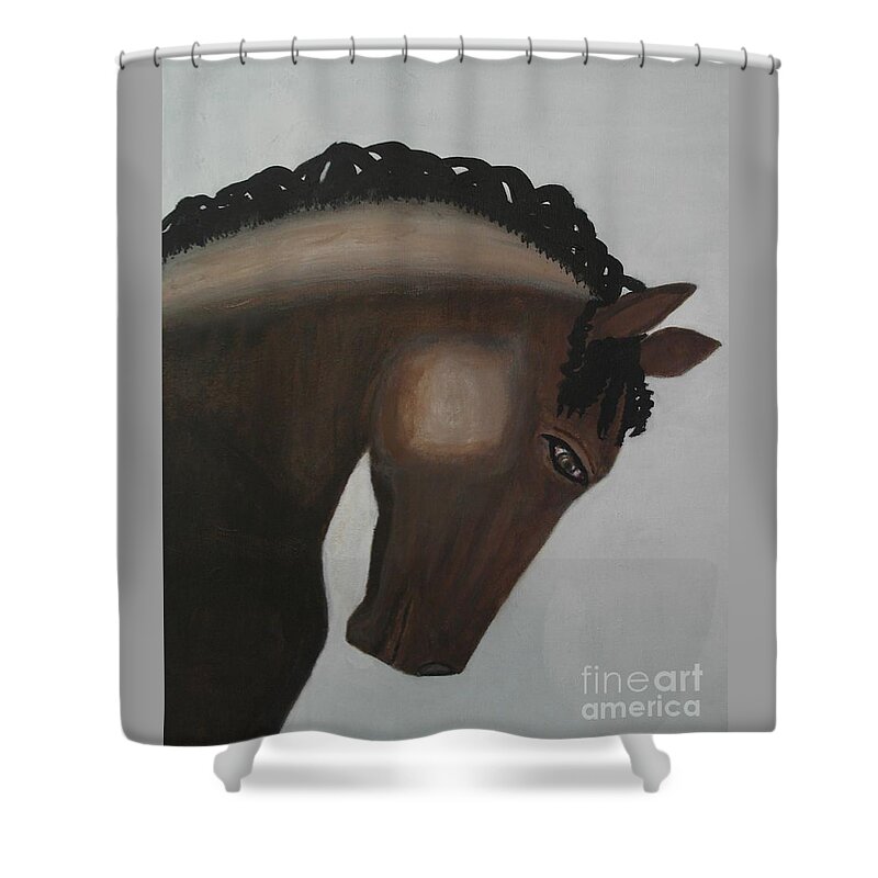 Animal-fine-art-race-horse Shower Curtain featuring the painting Race Horse Jane Magnum by Catalina Walker