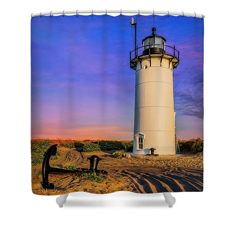 Race Point Light Shower Curtain featuring the photograph Race Point Light Provincetown MA by Susan Candelario