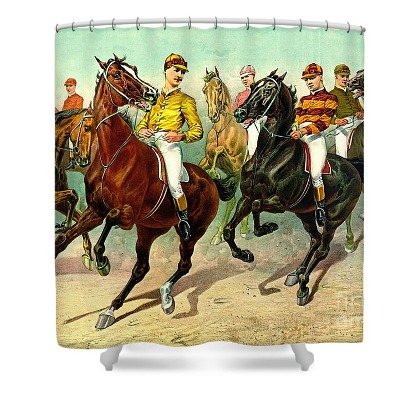 Racehorses 1893 Shower Curtain featuring the photograph Racehorses 1893 by Padre Art