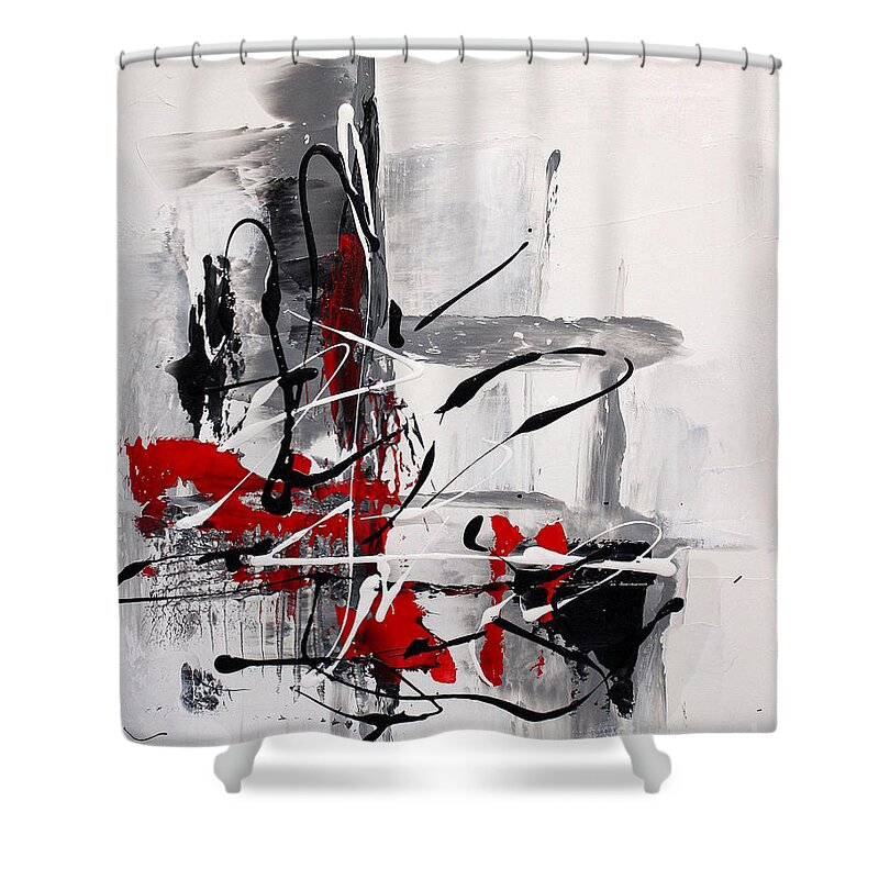White Abstract Shower Curtain featuring the painting Radiance 2 by Preethi Mathialagan