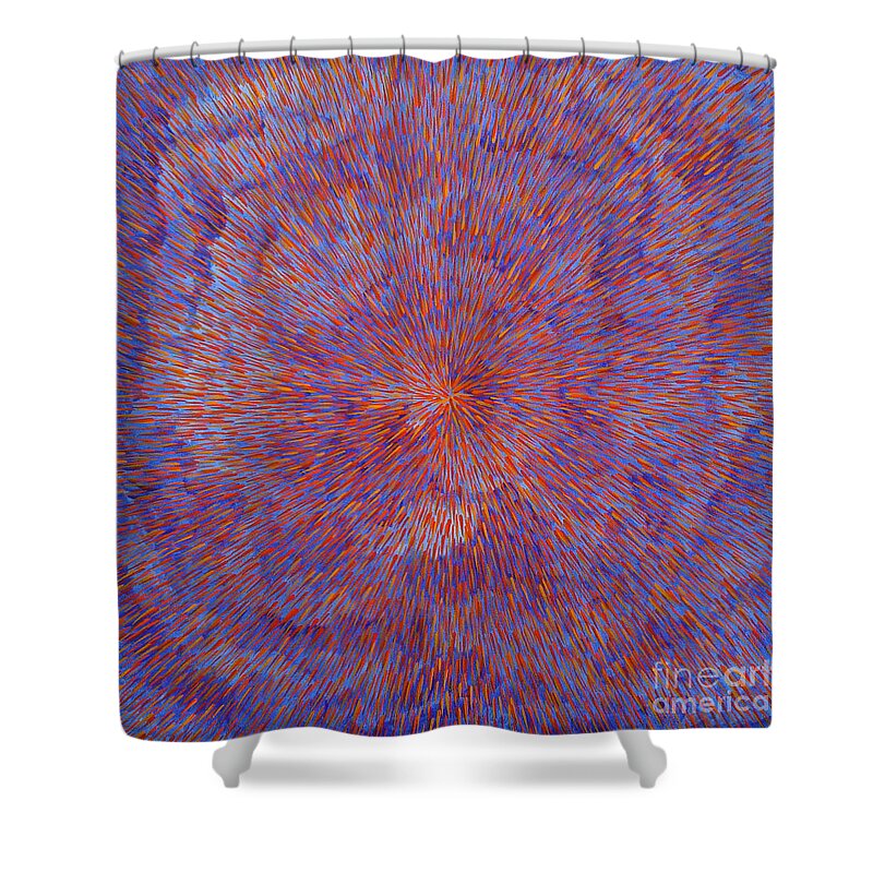 Radiation Shower Curtain featuring the painting Radiation with Blue and Red by Dean Triolo