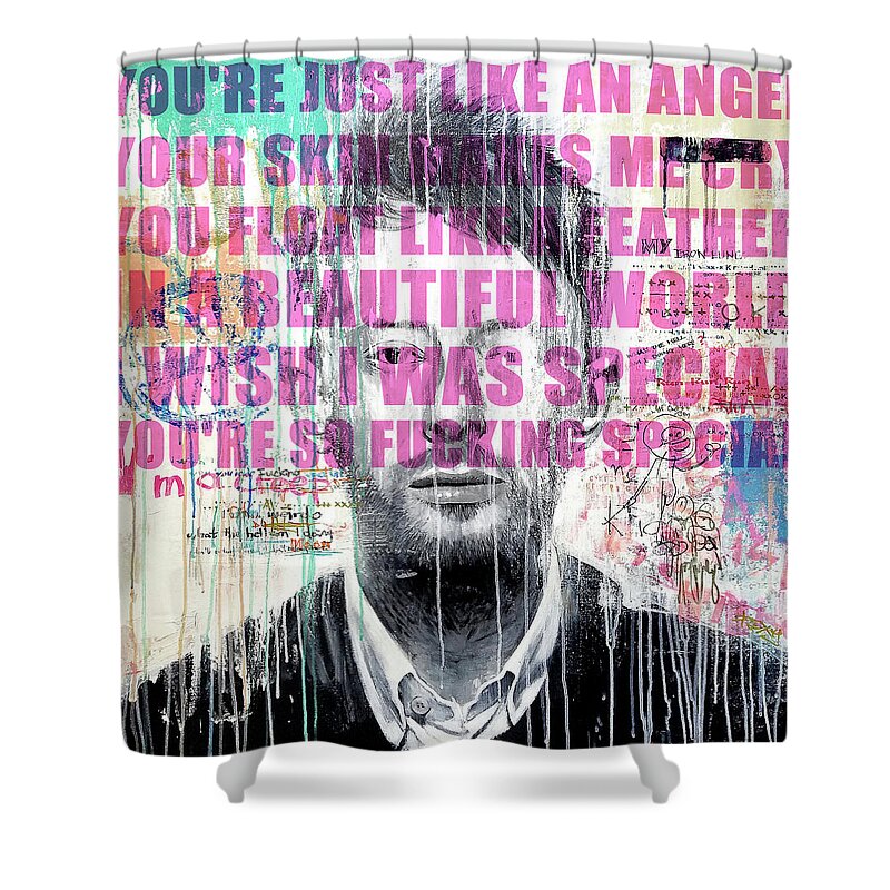 Jimi Hendrix Shower Curtain featuring the painting RADIOHEAD - Thom Yorke #2 by Art Popop