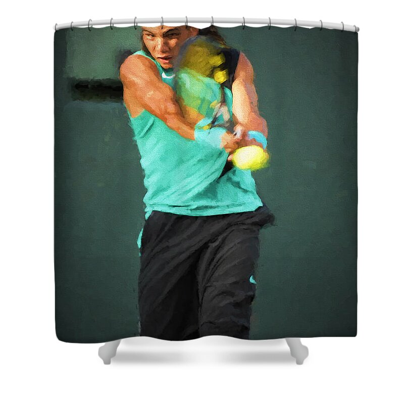  Shower Curtain featuring the painting Rafael Nadal by Lou Novick
