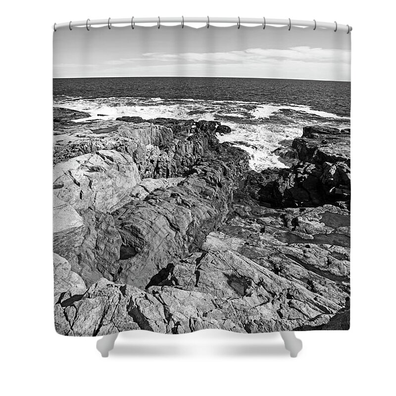 Rafe's Shower Curtain featuring the photograph Rafe's Chasm Gloucester MA North Shore Black and White by Toby McGuire