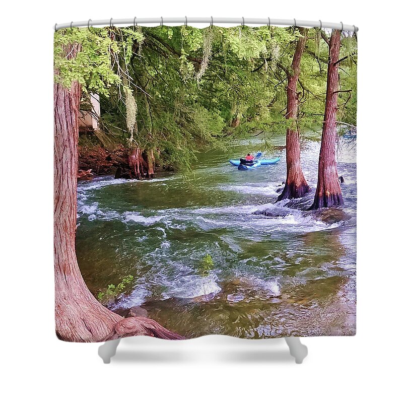 Rafting Shower Curtain featuring the photograph Rafting down the Guadalupe River by Doris Aguirre