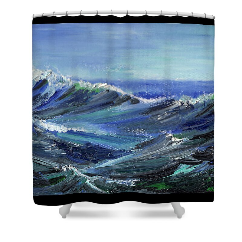 Seascape Shower Curtain featuring the painting Raging Seas by Scott Kirkman