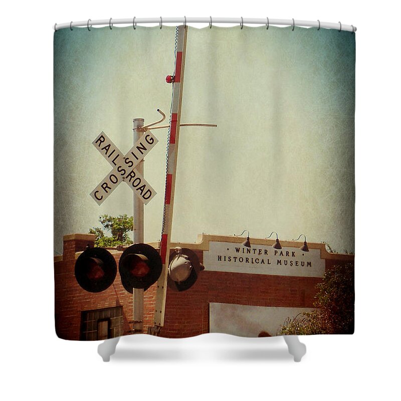 Train Tracks Shower Curtain featuring the digital art Railroad and Museum by Valerie Reeves