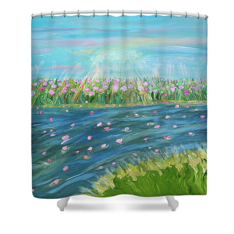 Landscape Shower Curtain featuring the painting Rain and Shine by Sara Credito