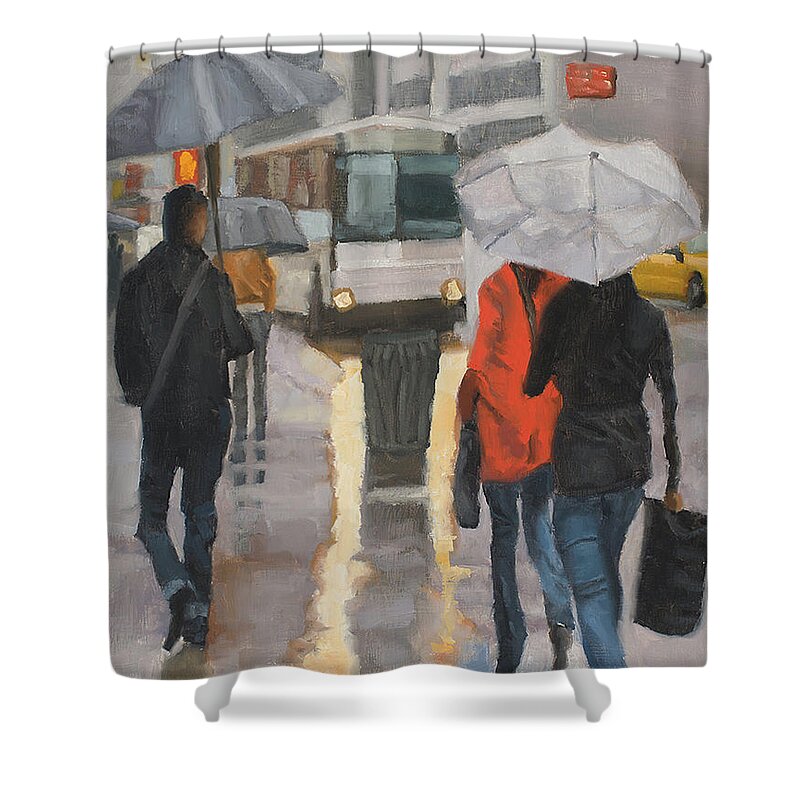Rain Shower Curtain featuring the painting Rain in midtown by Tate Hamilton