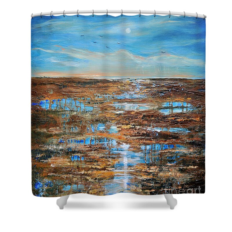 Palm Shower Curtain featuring the painting Rain in the Distance by Linda Olsen