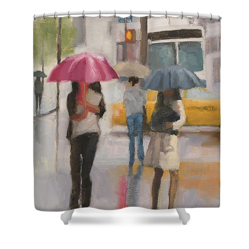 Rain Shower Curtain featuring the painting Rain walk by Tate Hamilton