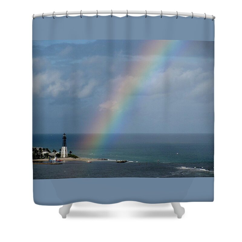 Florida Shower Curtain featuring the photograph Rainbow at Hillsboro Lighthouse by Corinne Carroll