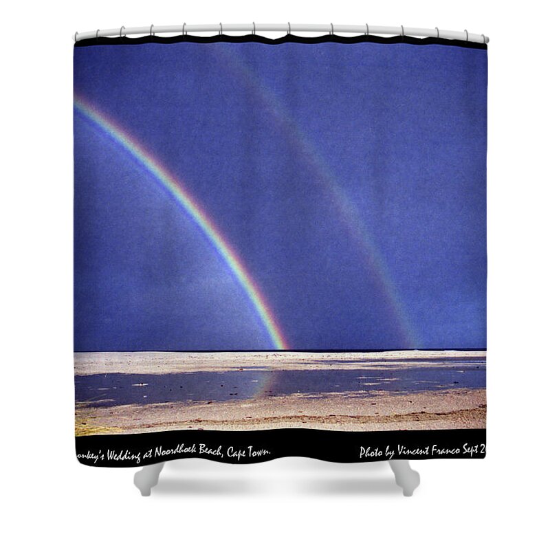 Rainbow And Reflection At Noordhoek Shower Curtain featuring the digital art Rainbow at Noordhoek beach by Vincent Franco