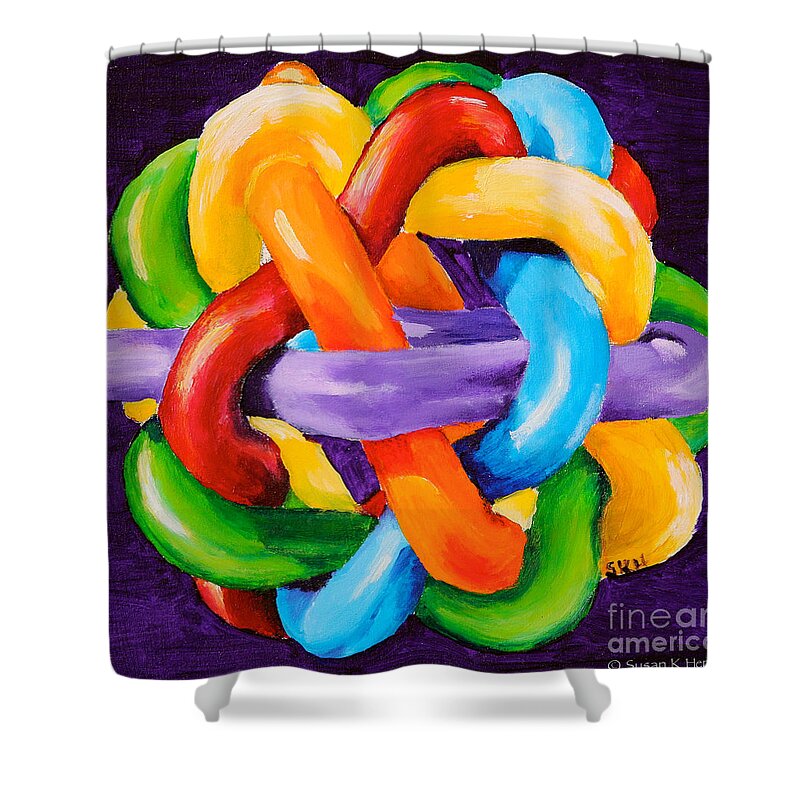 Toy Shower Curtain featuring the painting Rainbow Ball by Susan Herber