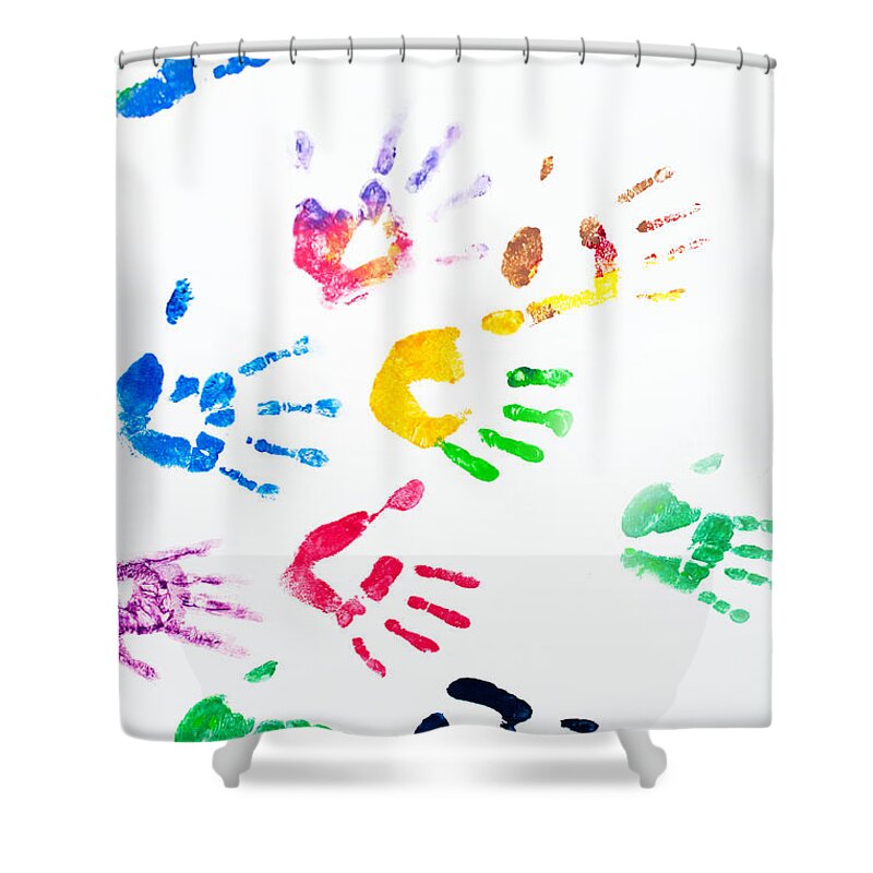 Rainbow Shower Curtain featuring the photograph Rainbow Color Arms Prints by Jenny Rainbow