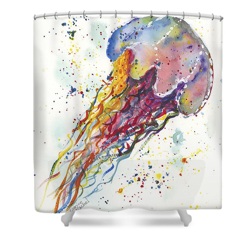 Darice Shower Curtain featuring the painting Rainbow Jellyfish by Darice Machel McGuire