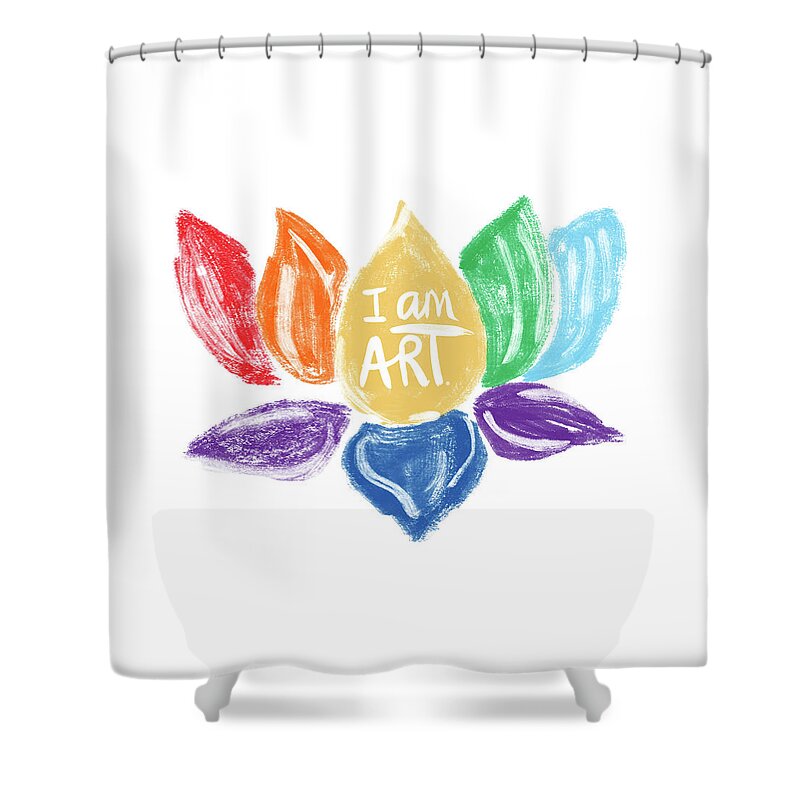 Lotus Shower Curtain featuring the mixed media Rainbow Lotus I AM ART- Art by Linda Woods by Linda Woods