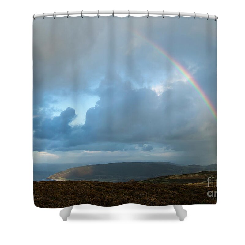 Rainbow Shower Curtain featuring the photograph Rainbow over Porlock Hill by Andy Myatt