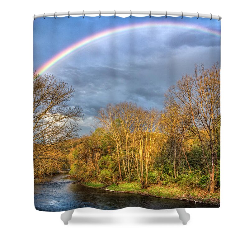 Appalachia Shower Curtain featuring the photograph Rainbow Over the River by Debra and Dave Vanderlaan